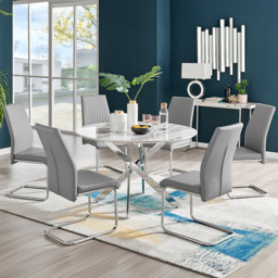 Furniturebox Arona Fortana Marble Effect 6 Seater Round Dining Set White Chrome and Grey - Wilko - thumbnail 1