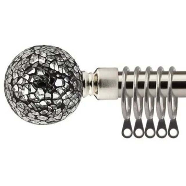 New Edge Blinds 160-300cm Extendable Brushed Silver Mirrored Metal Curtain Pole - Size: 160 - 300cm - Wilko - image 1