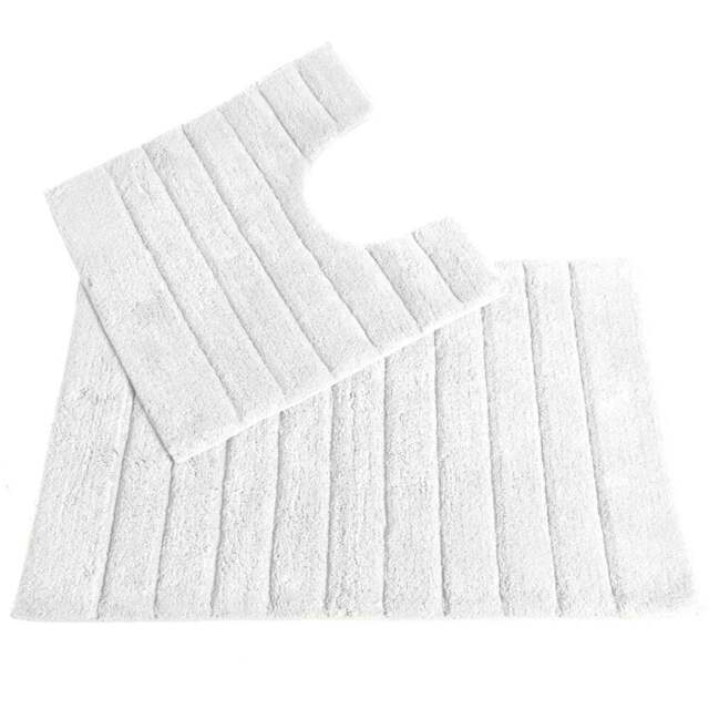 Allure Bath Fashions White Ribbed Bath Mat and Pedestal Mat Set 2 Piece - Size: 50 x 80cm - Wilko - image 1