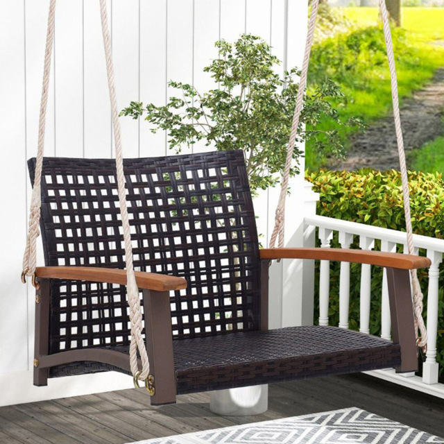 Costway Brown Rattan Garden Swing Chair - Size: 1 Seater - Wilko - image 1