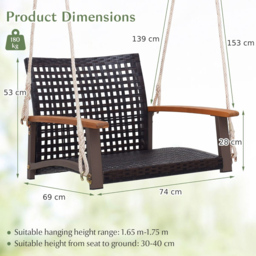 Costway Brown Rattan Garden Swing Chair - Size: 1 Seater - Wilko - thumbnail 7