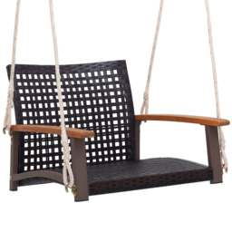 Costway Brown Rattan Garden Swing Chair - Size: 1 Seater - Wilko - thumbnail 3