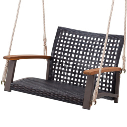 Costway Brown Rattan Garden Swing Chair - Size: 1 Seater - Wilko - thumbnail 4
