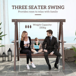 Outsunny 3 Seater Wooden Garden Swing Chair with Side Tables - Brown - Wilko - thumbnail 7