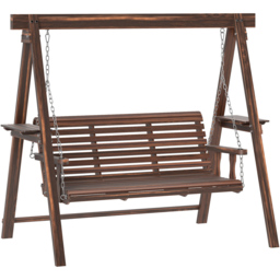 Outsunny 3 Seater Wooden Garden Swing Chair with Side Tables - Brown - Wilko - thumbnail 3