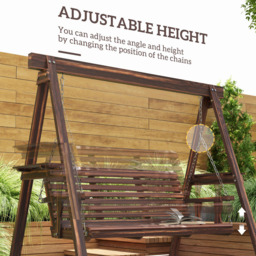 Outsunny 3 Seater Wooden Garden Swing Chair with Side Tables - Brown - Wilko - thumbnail 5