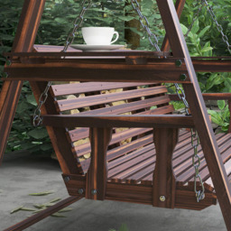 Outsunny 3 Seater Wooden Garden Swing Chair with Side Tables - Brown - Wilko - thumbnail 4