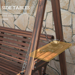 Outsunny 3 Seater Wooden Garden Swing Chair with Side Tables - Brown - Wilko - thumbnail 6