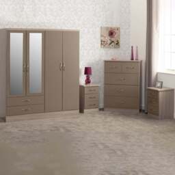 Seconique Nevada Oyster and Light Oak Effect 4 Piece Bedroom Furniture Set - Size: 4 Door - Brown - Wilko - thumbnail 1