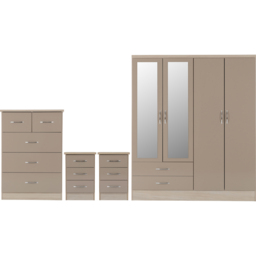 Seconique Nevada Oyster and Light Oak Effect 4 Piece Bedroom Furniture Set - Size: 4 Door - Brown - Wilko - thumbnail 3