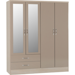 Seconique Nevada Oyster and Light Oak Effect 4 Piece Bedroom Furniture Set - Size: 4 Door - Brown - Wilko - thumbnail 5