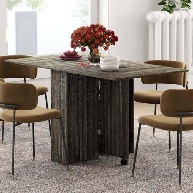 HOMCOM 6 Seater Dark Grey Drop Leaf Dining Table - Wilko - image 1