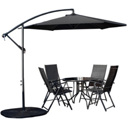 Samuel Alexander 4 Person Round Glass Top Garden Dining Set with Black Banana Parasol and Base - Size: 4 Seater - Wilko - thumbnail 3