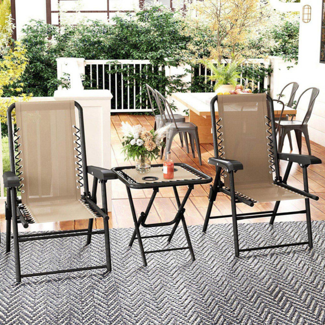 Outsunny 2 Seater Foldable Garden Bistro Set with Cup Holders Khaki - Cream - Wilko - image 1