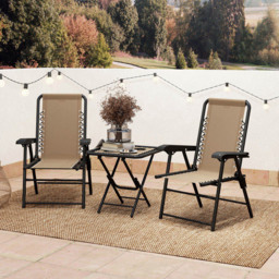 Outsunny 2 Seater Foldable Garden Bistro Set with Cup Holders Khaki - Cream - Wilko - thumbnail 4