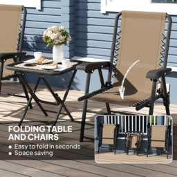 Outsunny 2 Seater Foldable Garden Bistro Set with Cup Holders Khaki - Cream - Wilko - thumbnail 6