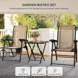 Outsunny 2 Seater Foldable Garden Bistro Set with Cup Holders Khaki - Cream - Wilko - thumbnail 5