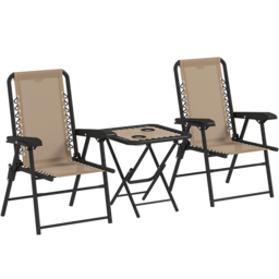 Outsunny 2 Seater Foldable Garden Bistro Set with Cup Holders Khaki - Cream - Wilko - thumbnail 3