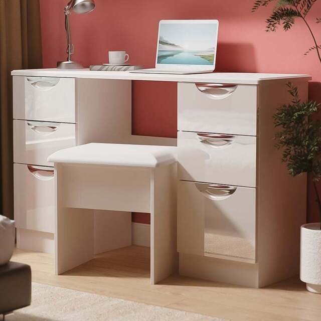 Crowndale Camden 6 Drawer Kashmir Gloss Kneehole Desk Ready Assembled - Size: 80 x 128 x 42cm - Kashmir Gloss & Kashmir - Wilko - image 1