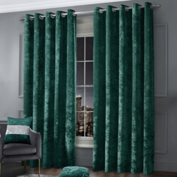 Intimates Emerald Plain Crushed Velvet Curtains 229X189cm - Size: W 229 x D 189cm - Green - Wilko