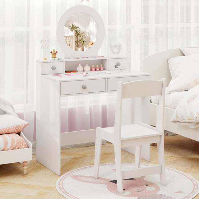 Costway 4 Drawer Single Shelf White Kids Vanity Set - Size: 70 x 40 x 110cm - Wilko - image 1