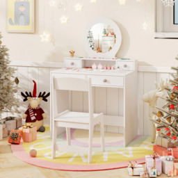 Costway 4 Drawer Single Shelf White Kids Vanity Set - Size: 70 x 40 x 110cm - Wilko - thumbnail 5