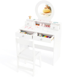 Costway 4 Drawer Single Shelf White Kids Vanity Set - Size: 70 x 40 x 110cm - Wilko - thumbnail 4
