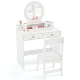 Costway 4 Drawer Single Shelf White Kids Vanity Set - Size: 70 x 40 x 110cm - Wilko - thumbnail 3