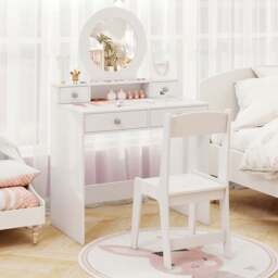 Costway 4 Drawer Single Shelf White Kids Vanity Set - Size: 70 x 40 x 110cm - Wilko - thumbnail 1