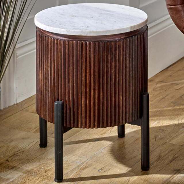 Brooklyn Opal Marble Top Mango Wood Side Table - Brown - Wilko - image 1