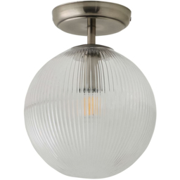 ValueLights Kempton Brushed Chrome Ribbed Globe Shade Flush Ceiling Light with Bulb - Size: 26 x 20 x 20cm - Wilko - thumbnail 1