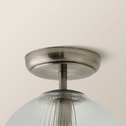 ValueLights Kempton Brushed Chrome Ribbed Globe Shade Flush Ceiling Light with Bulb - Size: 26 x 20 x 20cm - Wilko - thumbnail 5