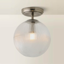 ValueLights Kempton Brushed Chrome Ribbed Globe Shade Flush Ceiling Light with Bulb - Size: 26 x 20 x 20cm - Wilko - thumbnail 6