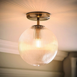 ValueLights Kempton Brushed Chrome Ribbed Globe Shade Flush Ceiling Light with Bulb - Size: 26 x 20 x 20cm - Wilko - thumbnail 3