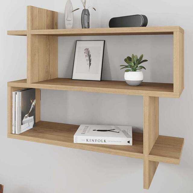 Decortie Paralel 2 Shelf Oak Wall Mounted Bookcase - Cream - Wilko - image 1
