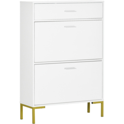 Portland 2 Flip Door Single Drawer White Shoe Cabinet - Wilko - thumbnail 3