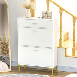 Portland 2 Flip Door Single Drawer White Shoe Cabinet - Wilko - thumbnail 5