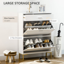 Portland 2 Flip Door Single Drawer White Shoe Cabinet - Wilko - thumbnail 6