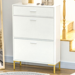 Portland 2 Flip Door Single Drawer White Shoe Cabinet - Wilko