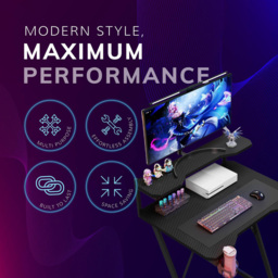 House of Home Carbon Fibre Top Gaming Desk with Monitor Stand Black - Size: 91 x 80 x 60cm - Wilko - thumbnail 7