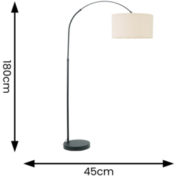 ValueLights Louis Cream Boucle Drum Shade Black Curved LED Floor Lamp - Size: 180 x 45 x 105cm - Wilko - thumbnail 5