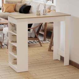 Portland 2 Seater Dining Table Natural with 4 Tier Storage Shelf - Size: 115 x 50 x 102.7cm - Cream - Wilko