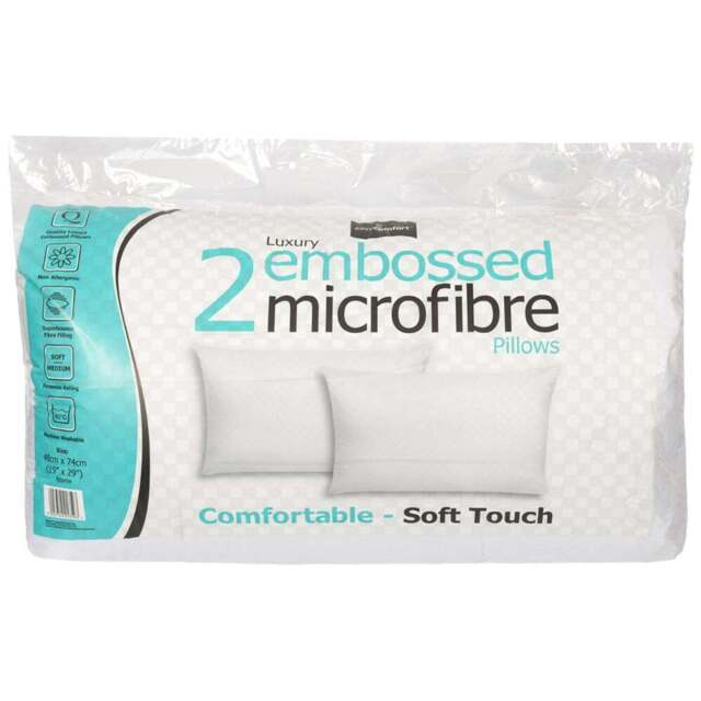 Easy Comfort White Embossed Microfibre Soft Touch Pillow Pair - Size: 2 Pack - Wilko - image 1