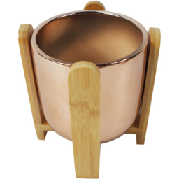 Botanik Gold Ceramic Planter with Bamboo Stand 16 x 15cm - Size: 16 x 15 x 15cm - Wilko