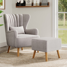 Living and Home Grey Modern Wing Back Armchair with Footstool - Size: Single - Wilko - thumbnail 4