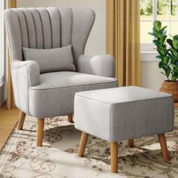 Living and Home Grey Modern Wing Back Armchair with Footstool - Size: Single - Wilko