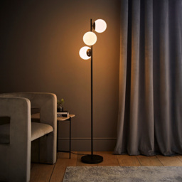 ValueLights Jas 3 Way Frosted White Glass Globe Shade Silver Chrome LED Floor Lamp - Size: 159 x 35 x 25cm - Black - Wilko - thumbnail 3
