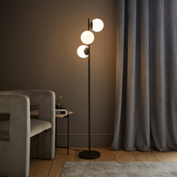ValueLights Jas 3 Way Frosted White Glass Globe Shade Silver Chrome LED Floor Lamp - Size: 159 x 35 x 25cm - Black - Wilko - thumbnail 7