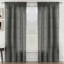 Tyrone Textiles Rhodes Charcoal Linen Look Rod Pocket Voile Panel Curtains 140 x 229cm - Size: W 140 x D 229cm - Wilko - thumbnail 1