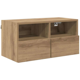 vidaXL 2 Door 2 Shelf Artisan Oak Wall Mounted TV Unit - Size: 40 x 80 x 34.5cm - Brown - Wilko - thumbnail 3